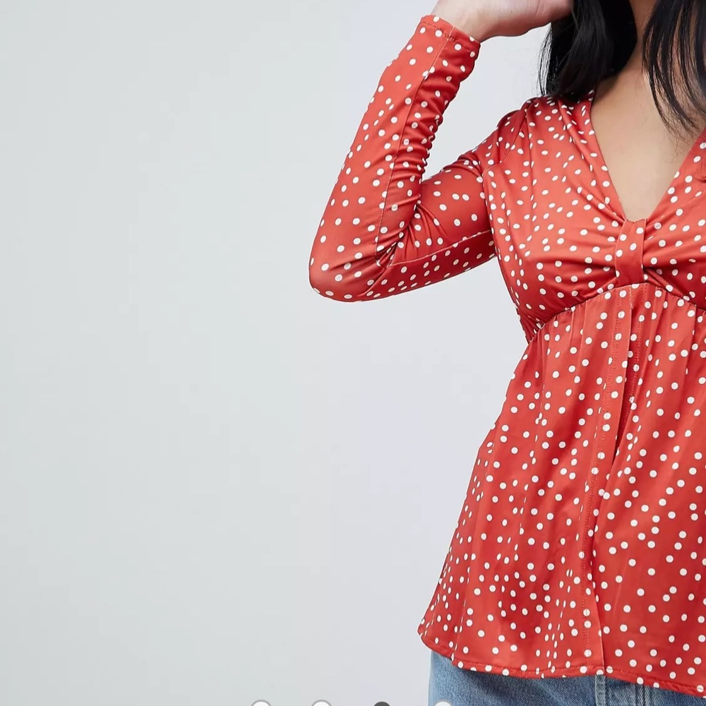 ASOS Petite Red Top with Dotted Pattern - Picture 3 of 7